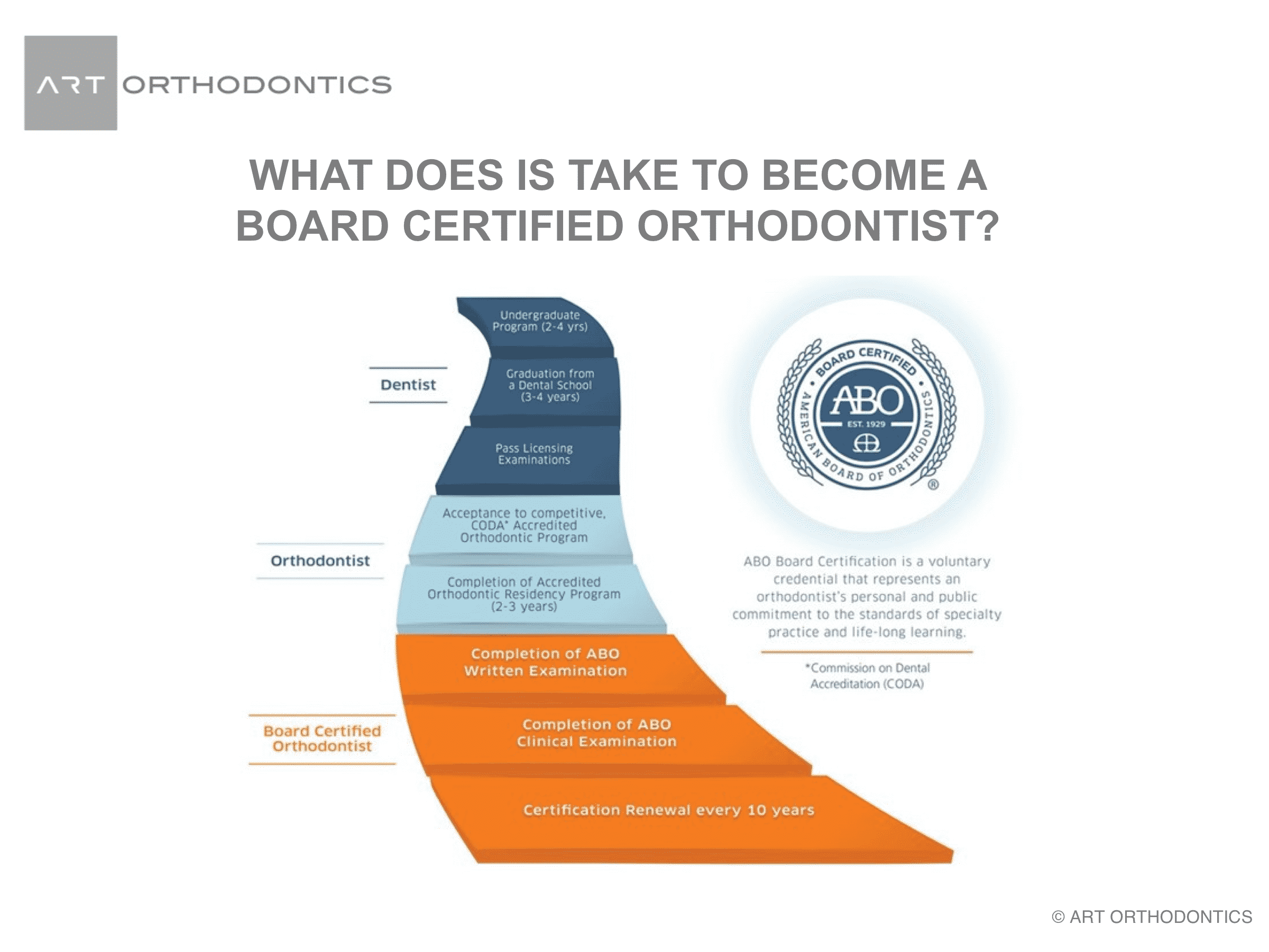 Schematic of the process to become an orthodontist from the American Board of Orthodontics