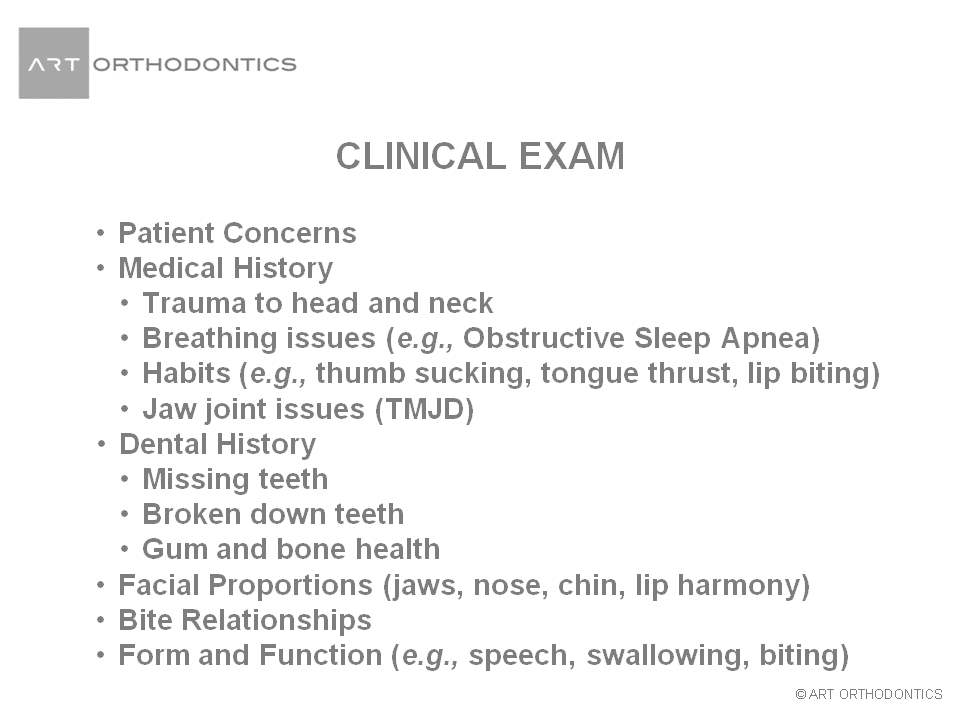 Diapositiva de examen clínico para ART Ortodoncia